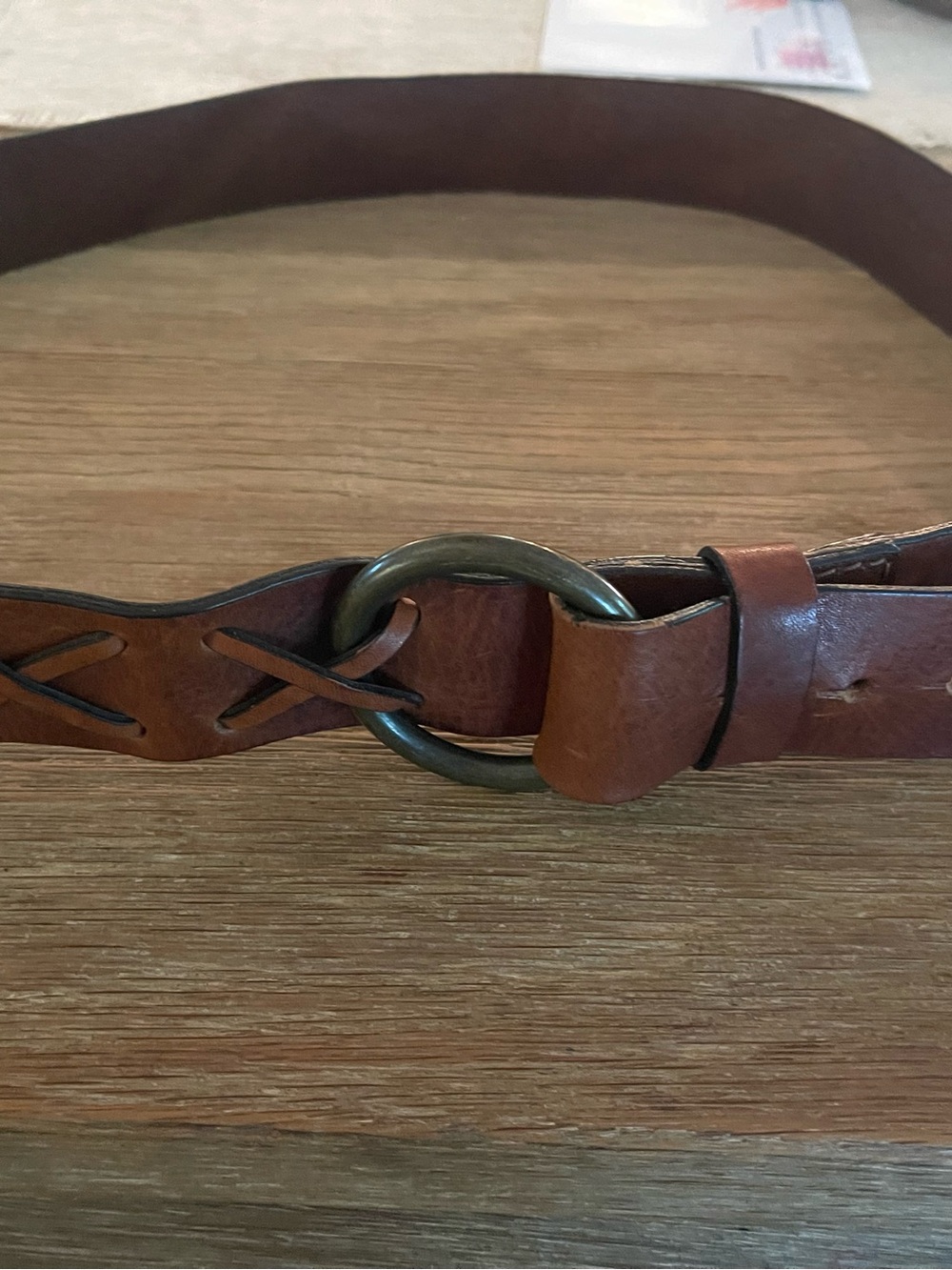 Sundance Tan Brown Leather Belt with Round Metal Ring